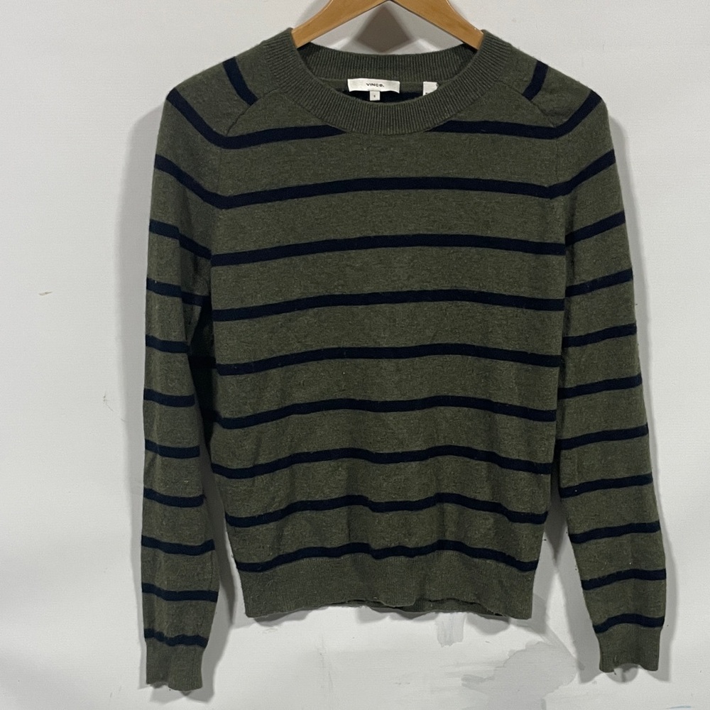 Striped Crewneck Sweater - Olive and Navy